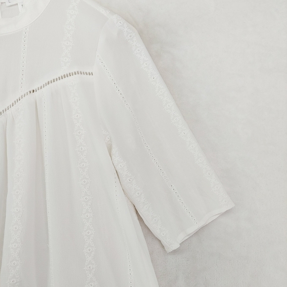 Leith White Polyester Half Sleeve Floral-Lace Mock Neck Blouse 3920 - Picture 4 of 8